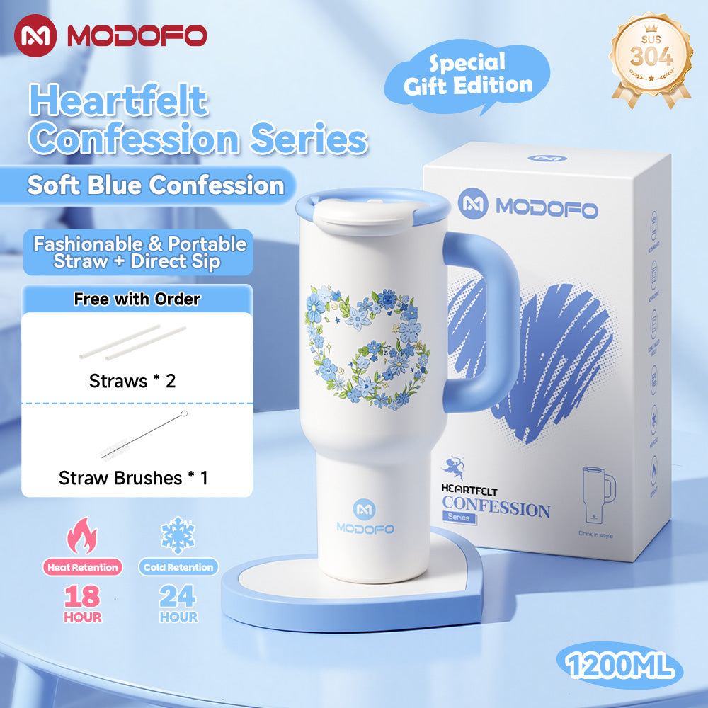 MODOFO 1.0L / 1.2L Tumbler Vakum Estetis dengan Sedotan – Botol Termal Kapasitas Besar