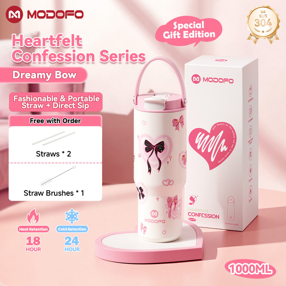 MODOFO 1.0L / 1.2L Tumbler Vakum Estetis dengan Sedotan – Botol Termal Kapasitas Besar